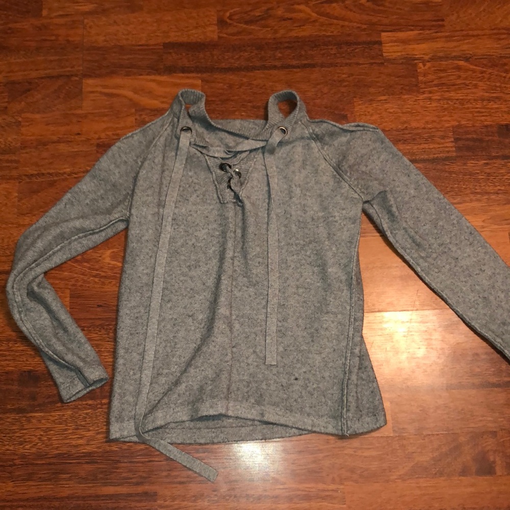 Gray cold shoulder sweater